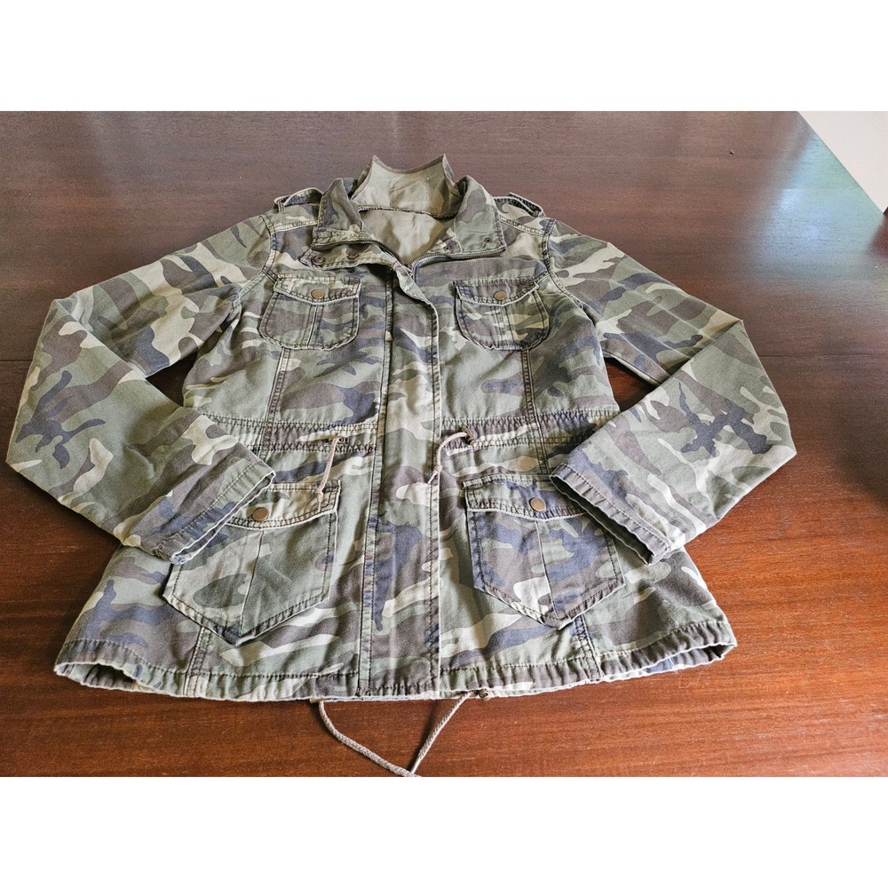 Altar'd State Utility Jacket Women Large Green Camo Cargo Drawstring Waist